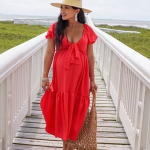Goodnight Macaroon Red tie front dress